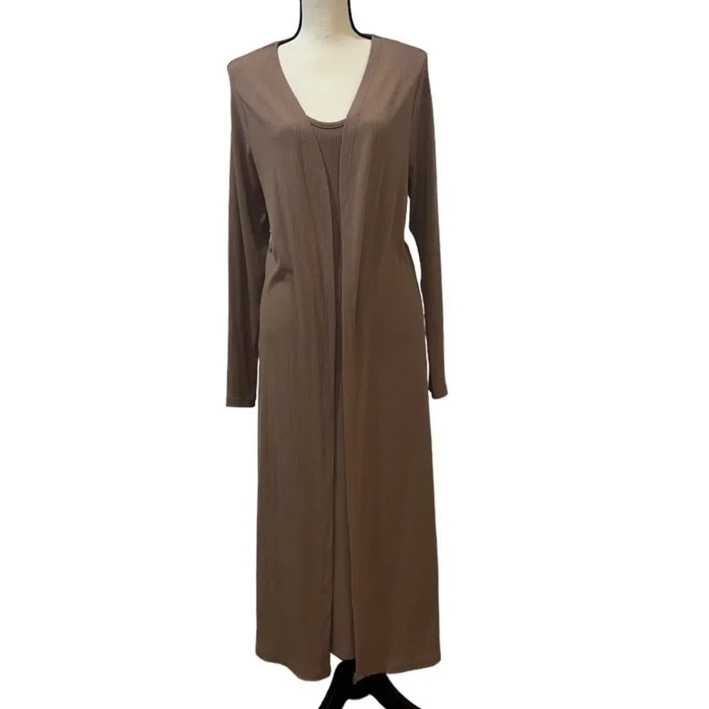 FTF Ribbed Knit Midi Dress & Cardigan Set - Picture 2 of 16